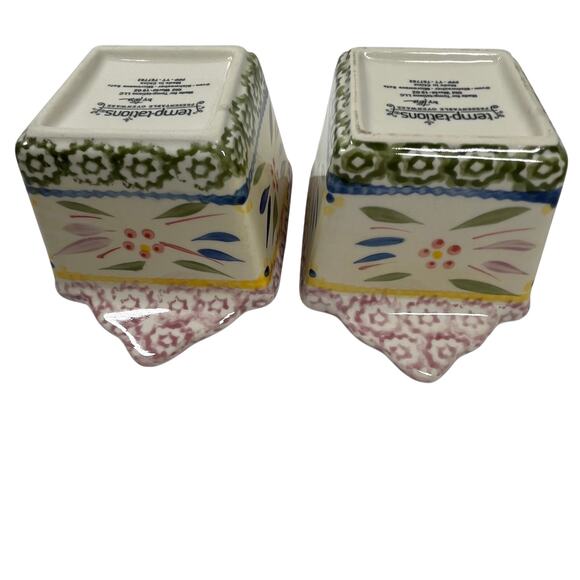 TEMPTATIONS by Tara Old World Ramekins 10oz Square Floral Blue Ovenware Set of 2 - Picture 8 of 12